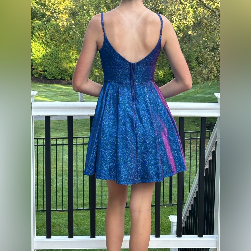 B Darlin Sparkly Blue Juniors' Glitter-Knit Skater Party Dress - Picture 7 of 7